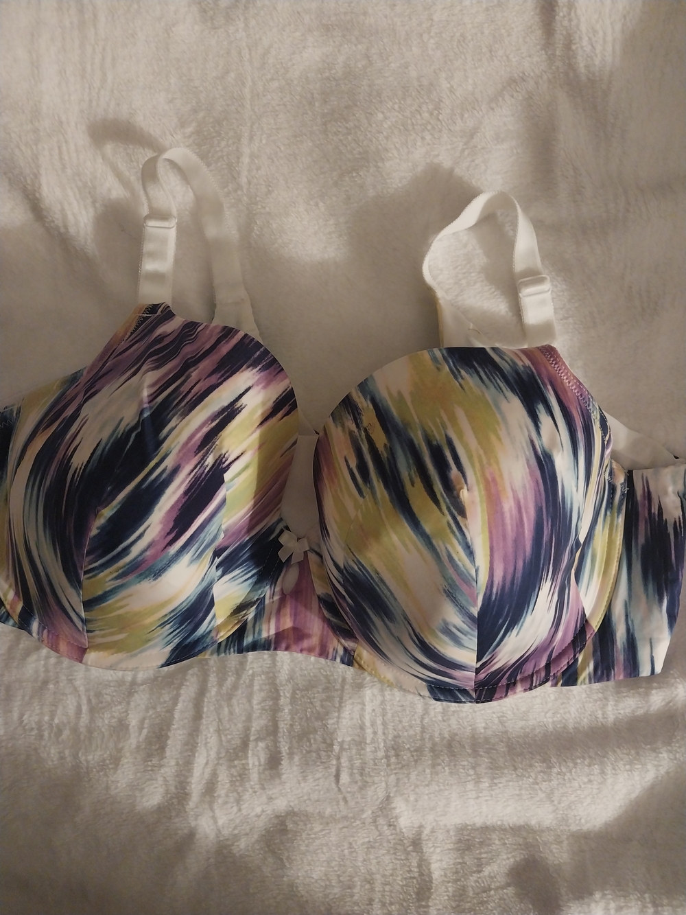 Multicolor Abstract Print T-Shirt Bra with White Straps